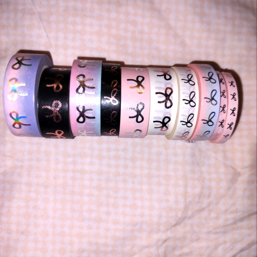 Bow Patterned Washi Tape Set - Multicolor bundle of 10